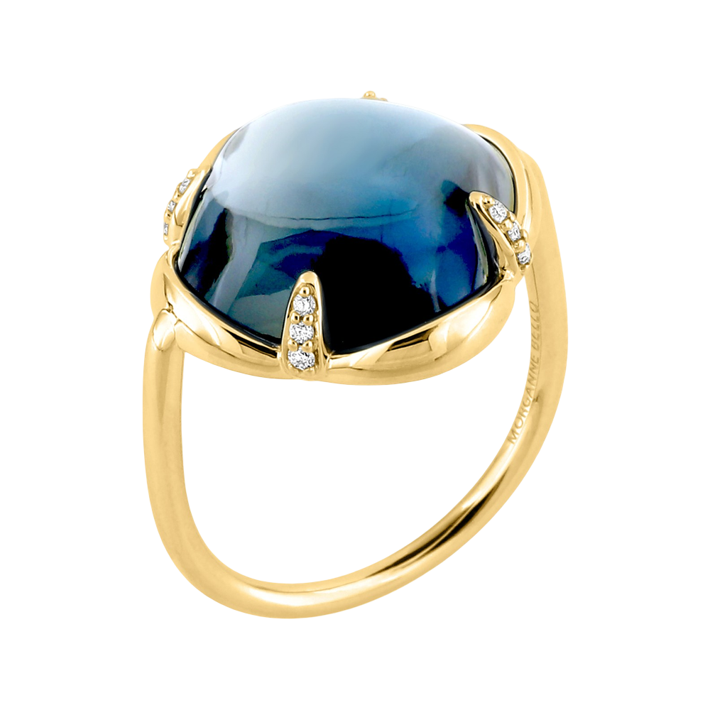 Bague, Topaze Blue London, Diamants, Or Jaune