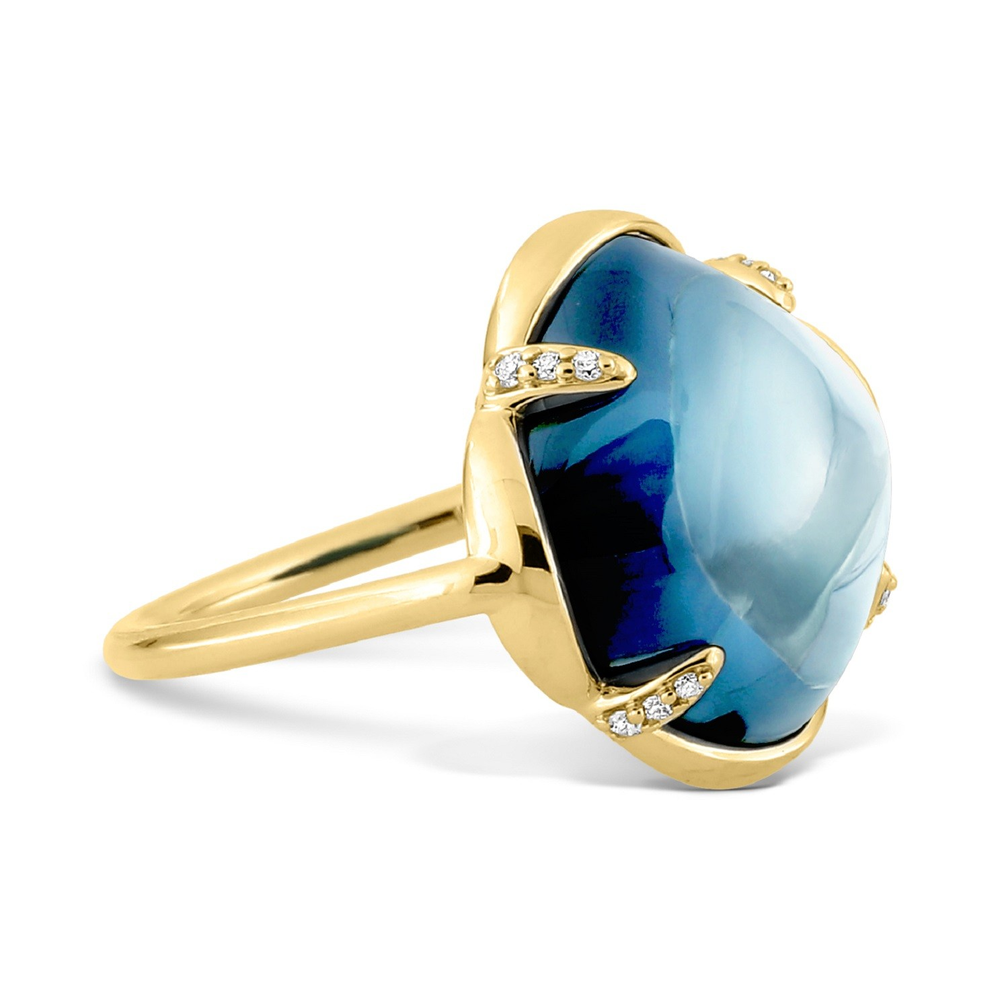 Bague, Topaze Blue London, Diamants, Or Jaune