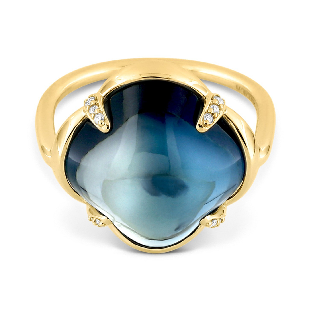 Bague, Topaze Blue London, Diamants, Or Jaune
