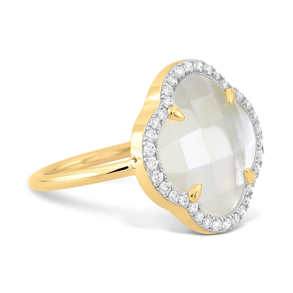 Bague, Nacre Blanche Grand Modèle, Diamants, Or Jaune
