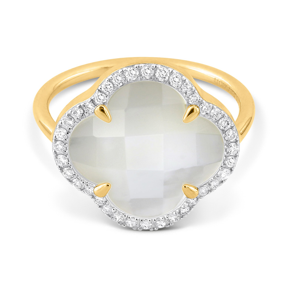 Bague, Nacre Blanche Grand Modèle, Diamants, Or Jaune
