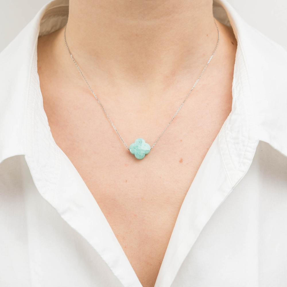 Collier, Amazonite, Or Blanc