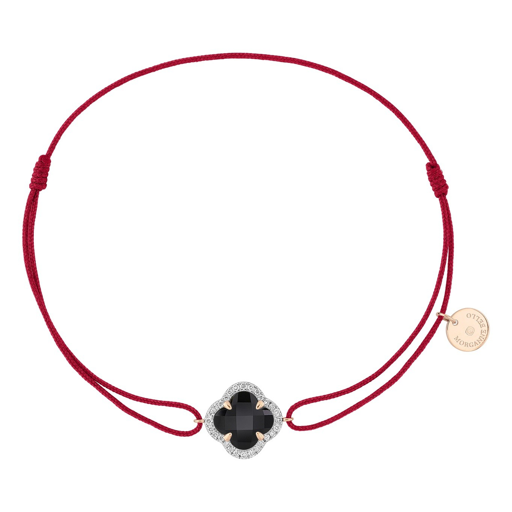 Bracelet, Mini Onyx, Diamants, Cordon Rouge, Or Rose