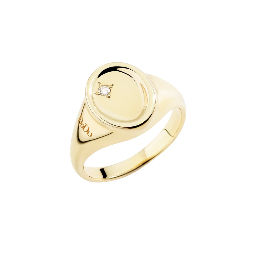 Bague Sceau Or Jaune Et Diamant Blanc