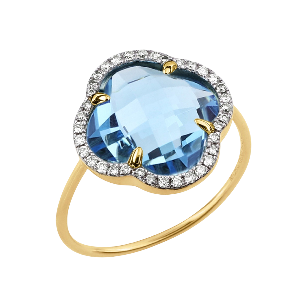 Bague, Topaze Swiss Blue, Diamants, Or Jaune