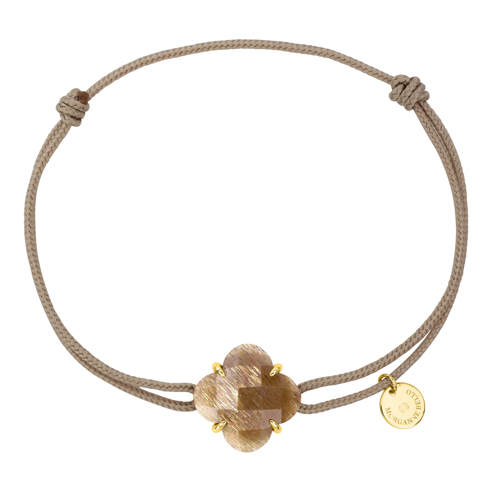 Bracelet, Pierre De Soleil, Cordon Beige Dore, Or Jaune