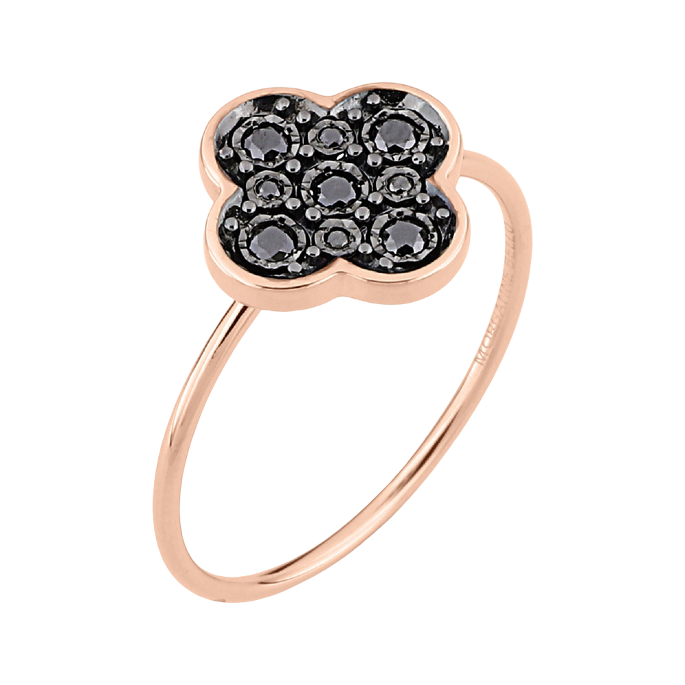 Bague Serti, Diamants Noirs, Or Rose