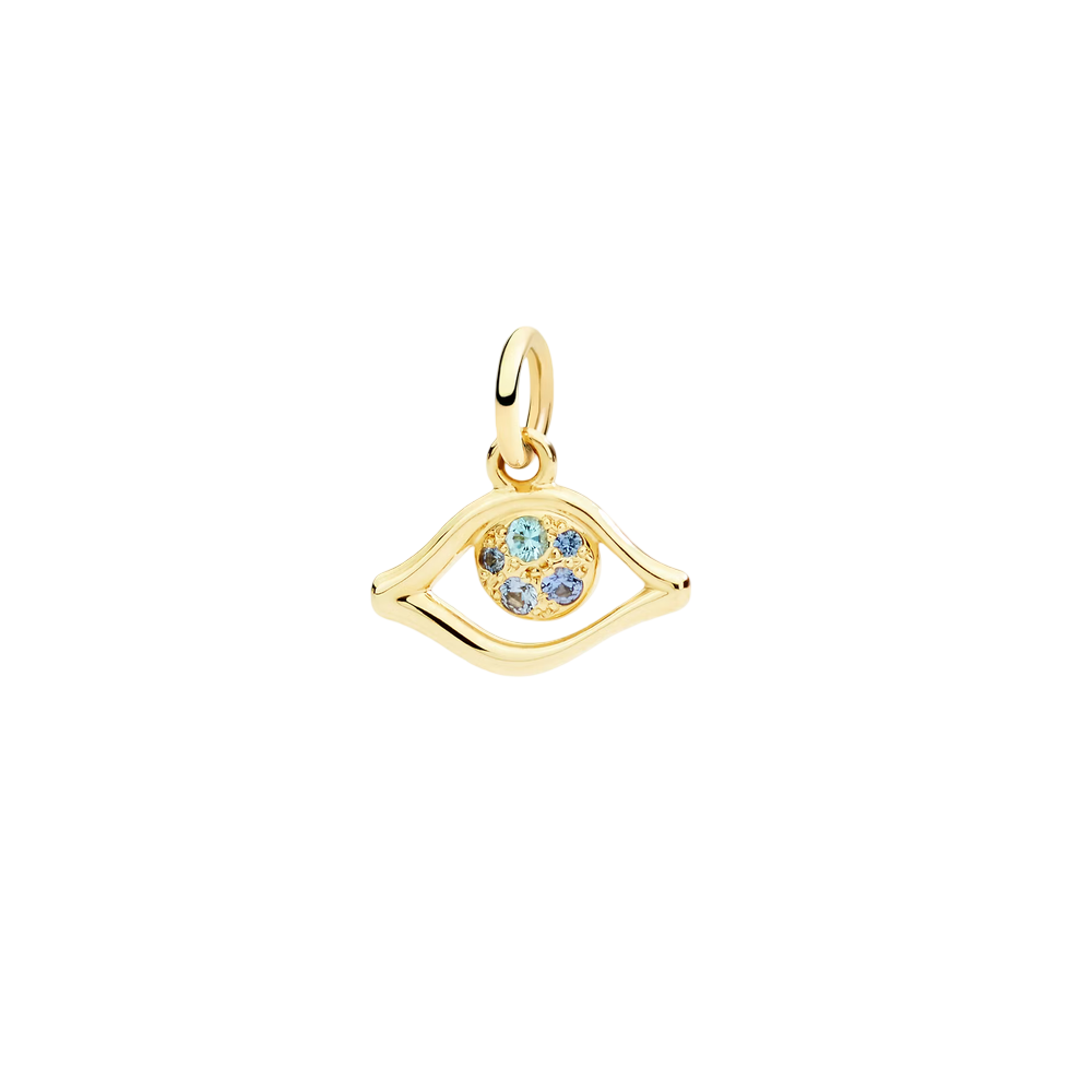 Pendentif Œil Or Jaune, Saphirs Et Topazes