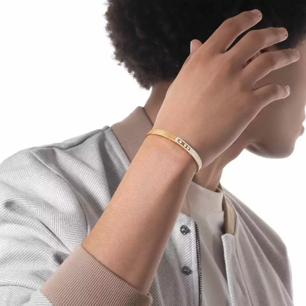 Bracelet Move Noa ciselé semi-pavé, moyen modèle