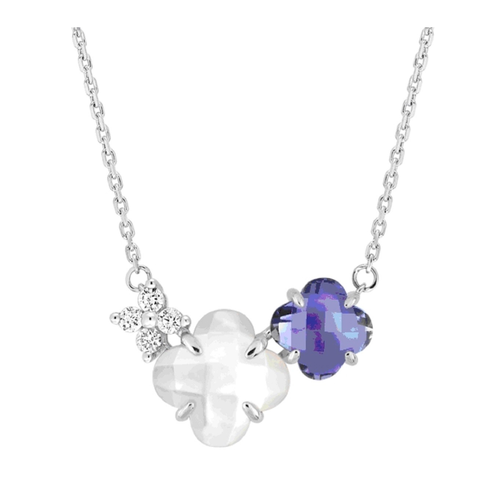 Collier, Iolite, Diamants, Nachre Blanche, Or Blanc