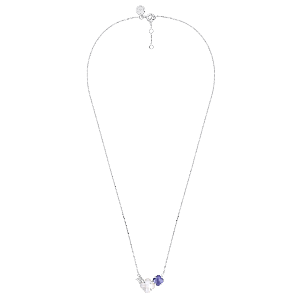 Collier, Iolite, Diamants, Nachre Blanche, Or Blanc
