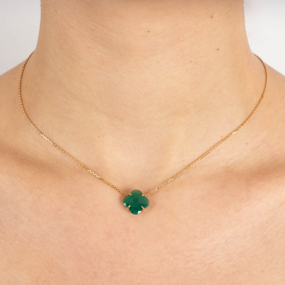 Collier, Agate Verte, Or Jaune