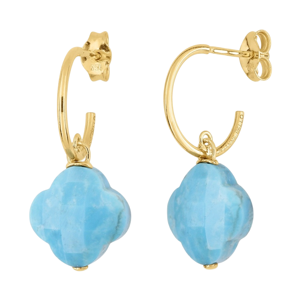 Boucles D'oreilles, Turquoise, Or Jaune