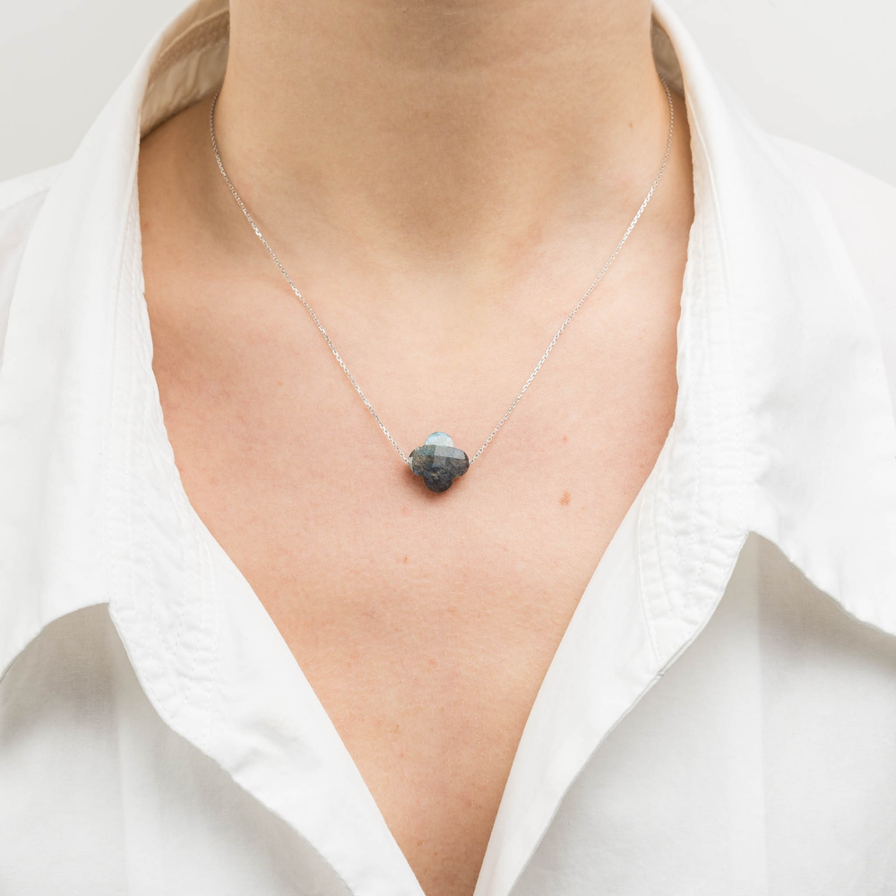 Collier, Labradorite, Or Blanc