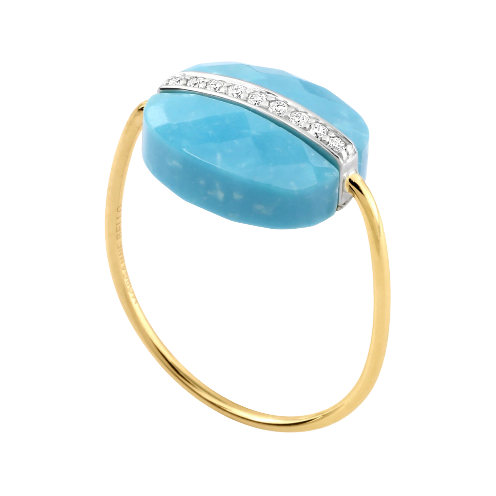 Bague, Turquoise, Diamants, Or Jaune