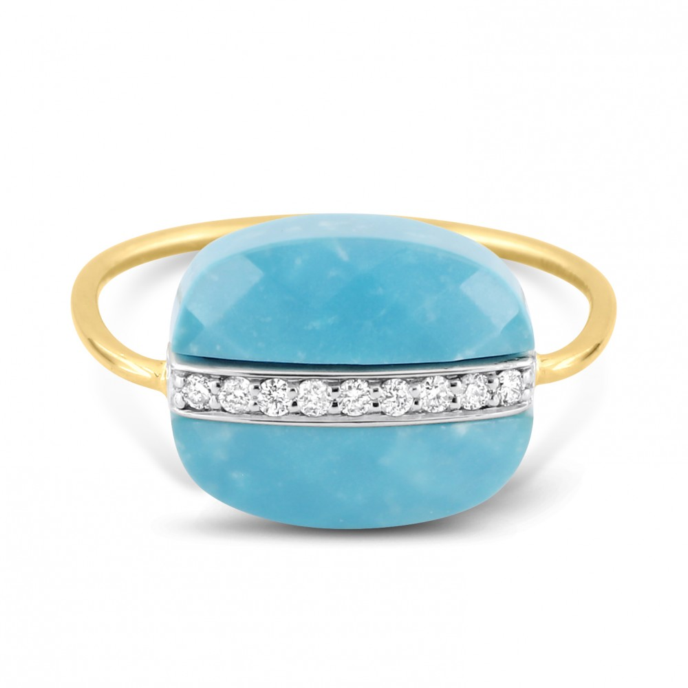 Bague, Turquoise, Diamants, Or Jaune