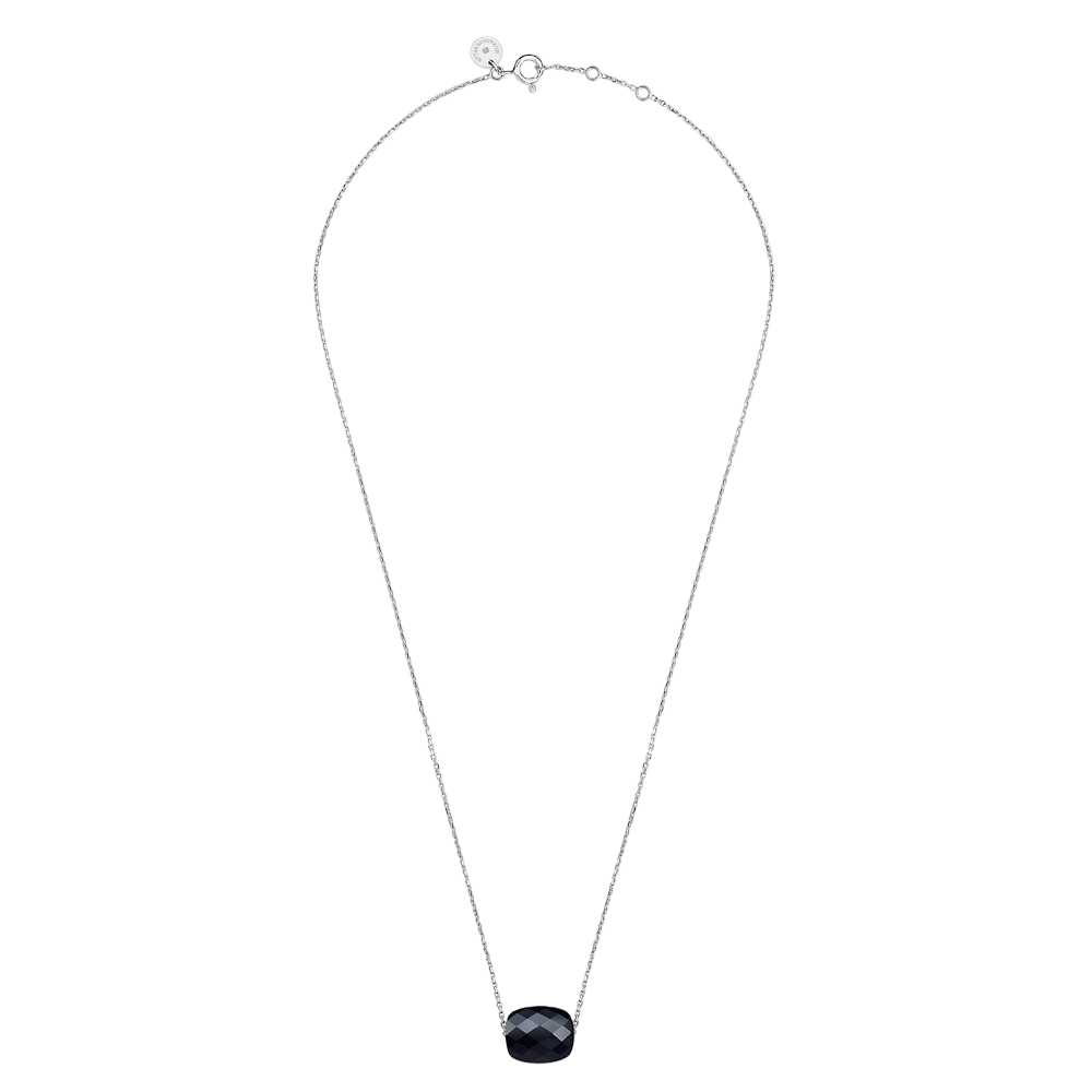 Collier, Onyx, Or Blanc