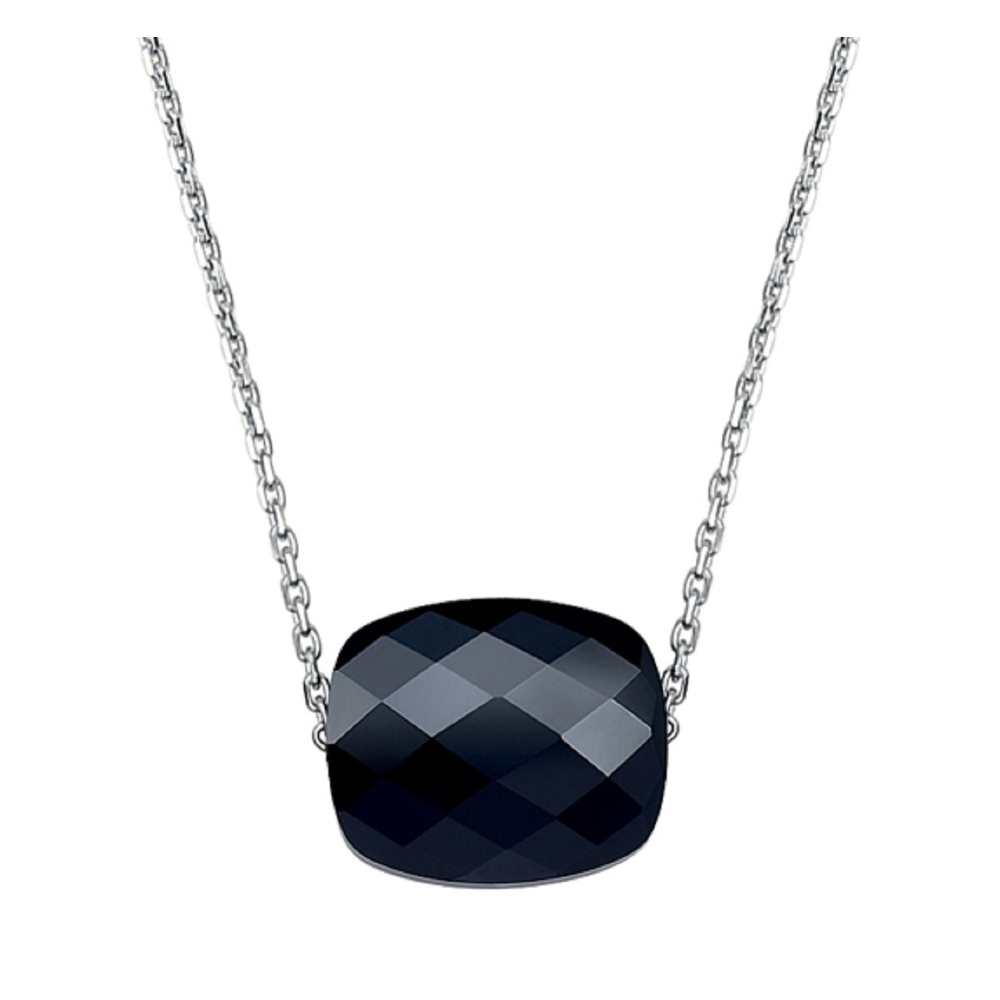 Collier, Onyx, Or Blanc