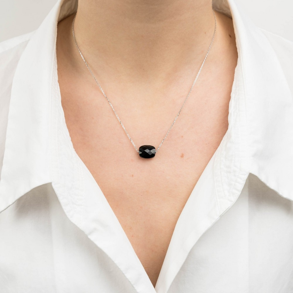 Collier, Onyx, Or Blanc