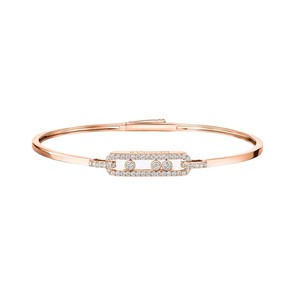 Bracelet jonc Move Classique, petit modèle Bracelet jonc Move Classique en or rose 18 carats, motif serti de diamants taille brillant et de trois diamants mobiles en son centre.