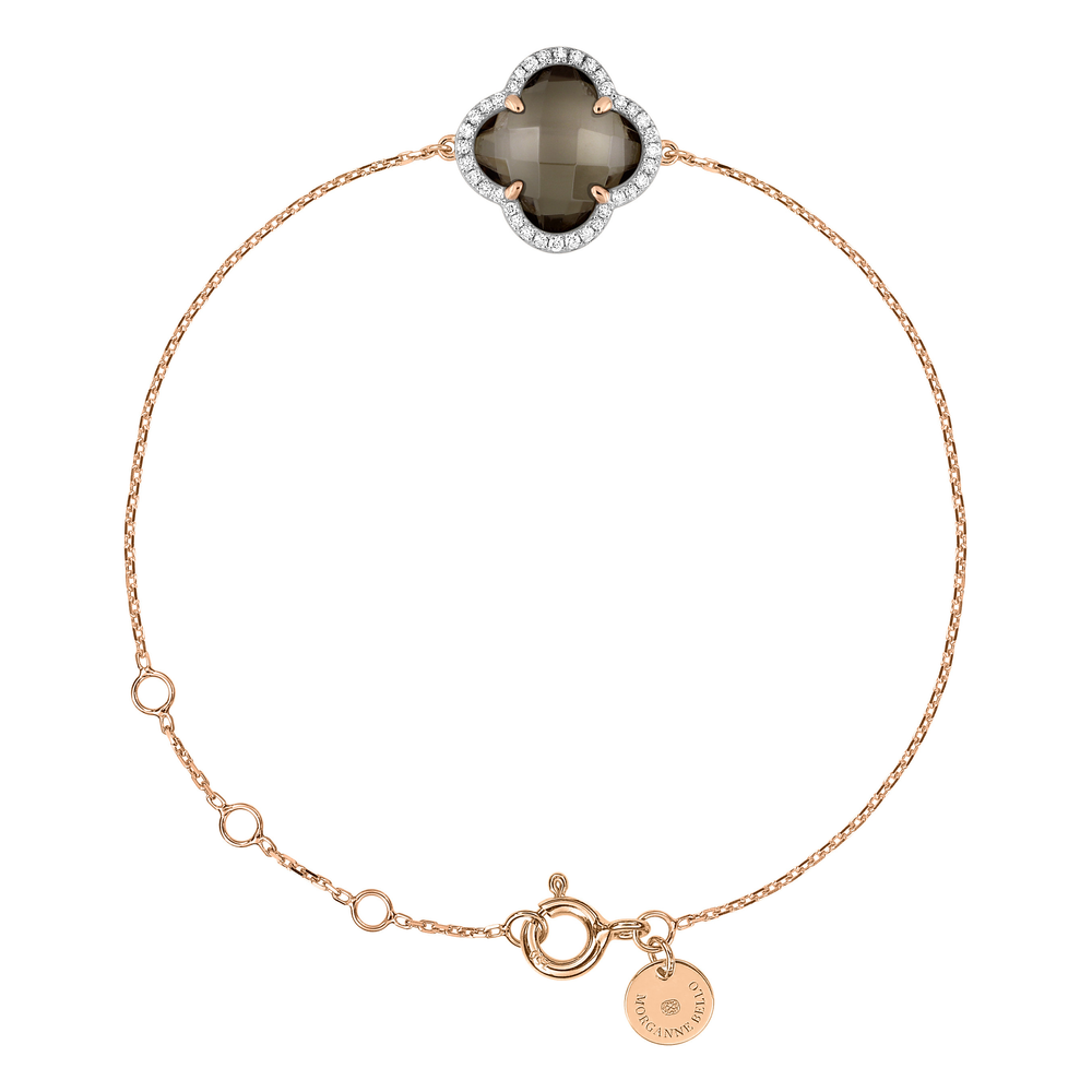 Bracelet, Quartz Fume, Diamants, Or Rose