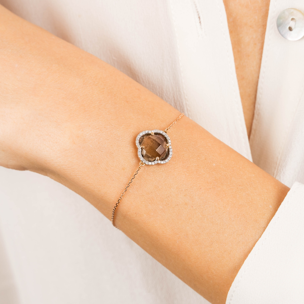 Bracelet, Quartz Fume, Diamants, Or Rose