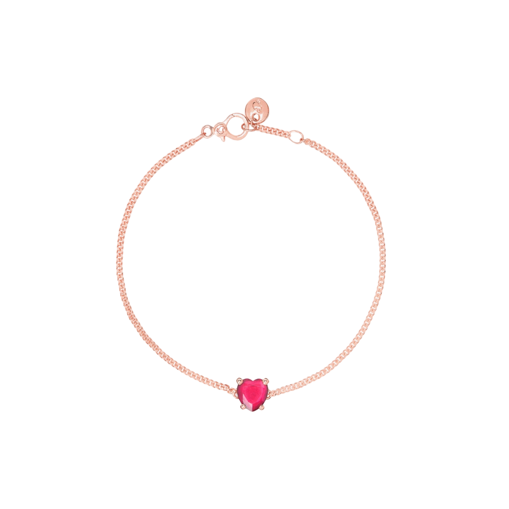 Bracelet Cœur Or Rose & Rubis Synthétique