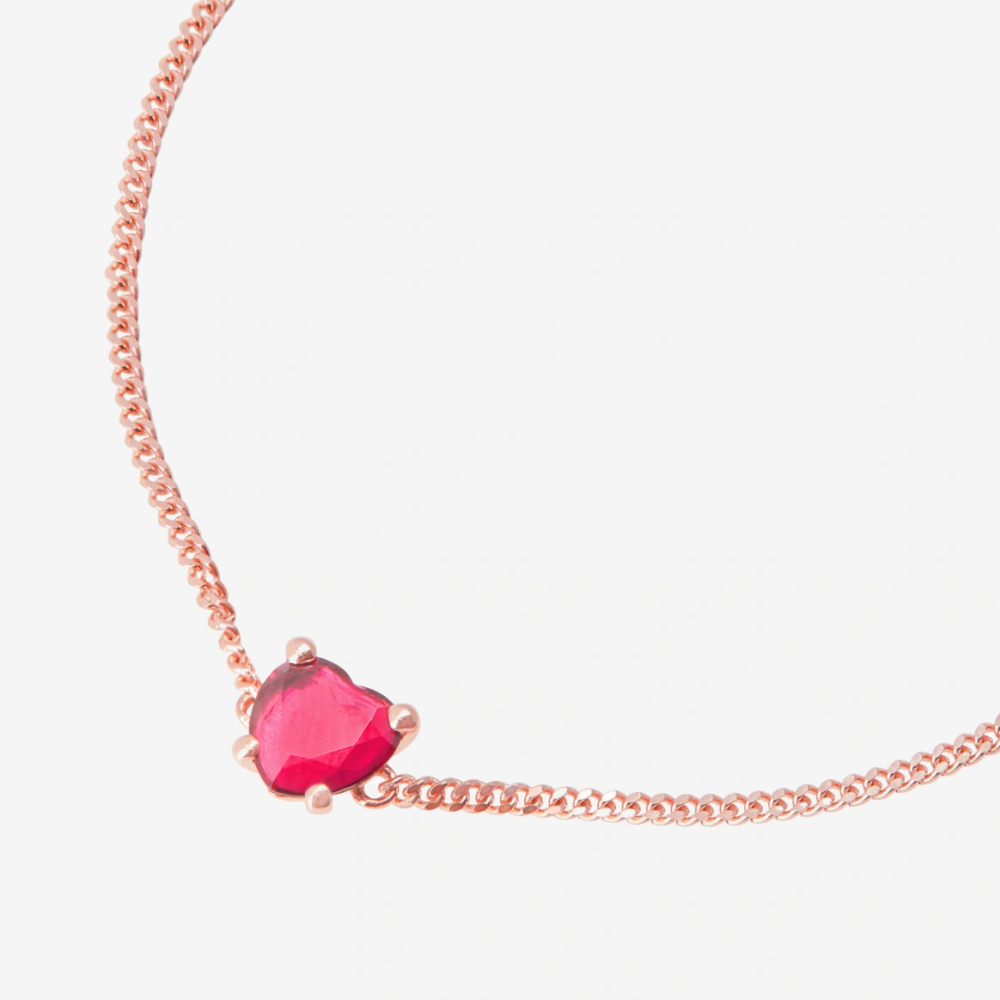 Bracelet Cœur Or Rose & Rubis Synthétique