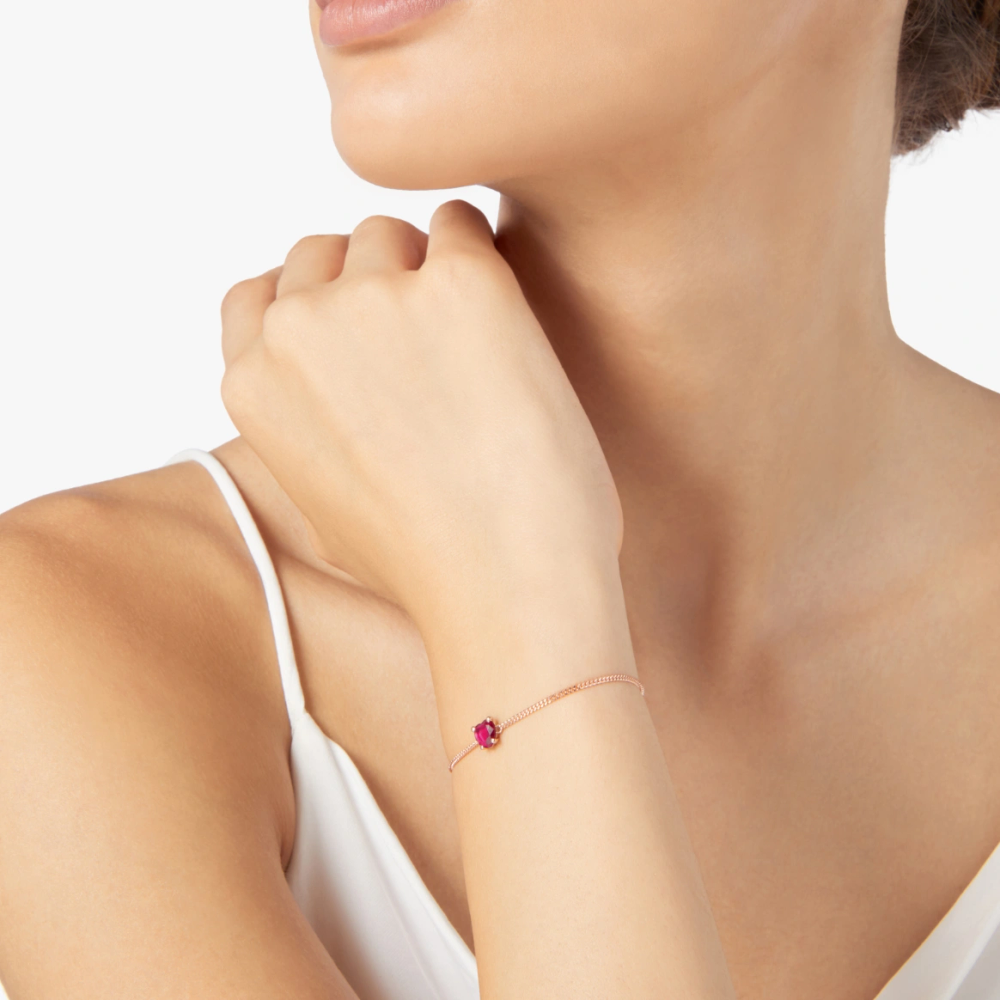 Bracelet Cœur Or Rose & Rubis Synthétique - Bijouterie Aurea｜Morges