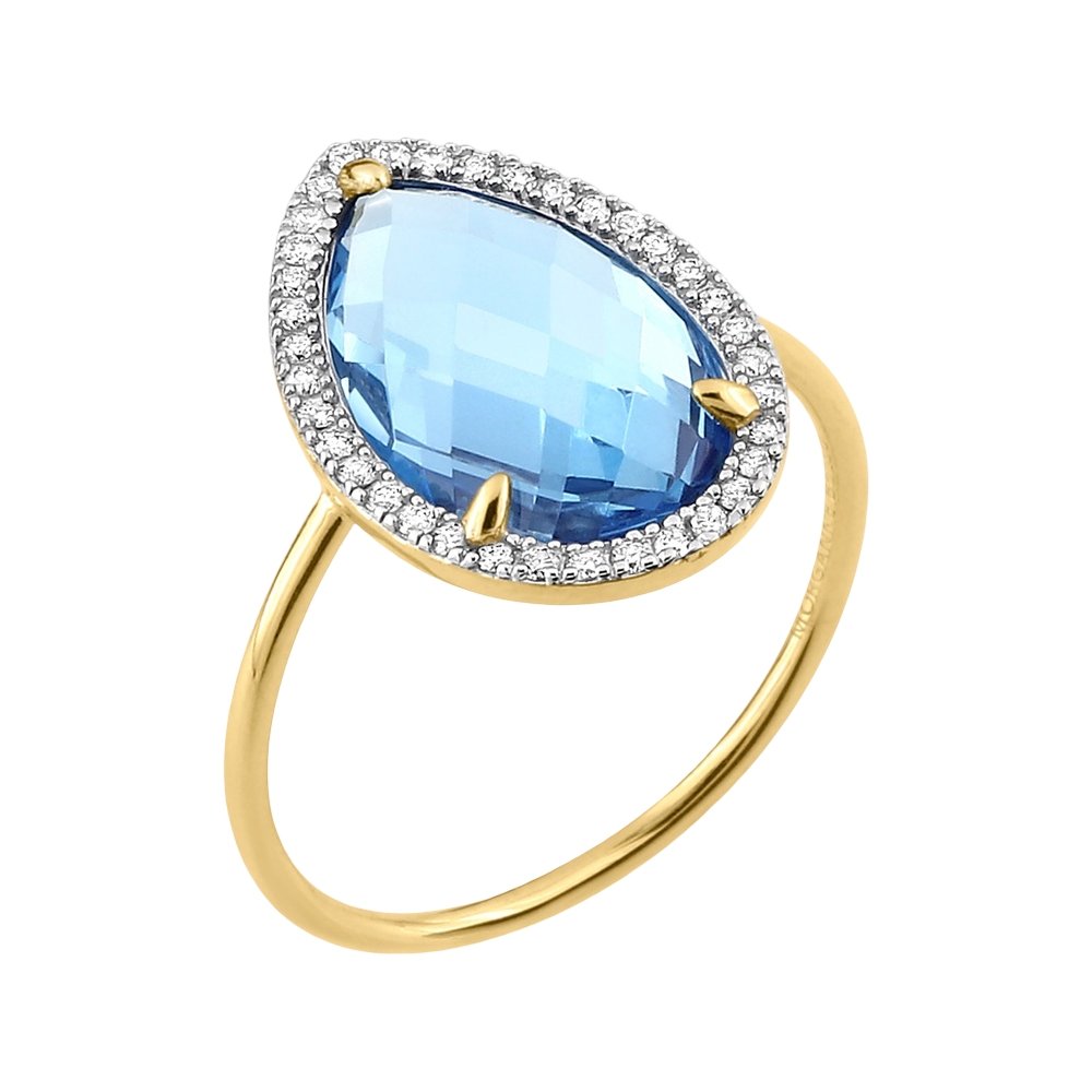 Bague, Topaze Swiss Blue, Diamants, Or Jaune