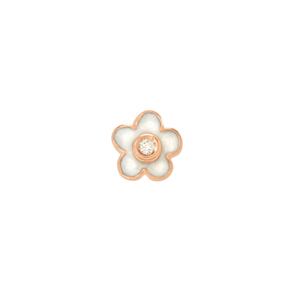 Boucle D'oreille Fleur Or Rose, Émail & Diamant - Bijouterie Aurea｜Morges