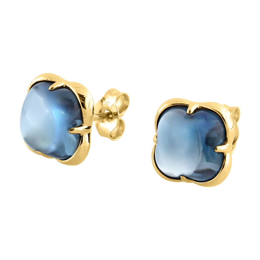 Puces, Topaze Blue London, Or Jaune