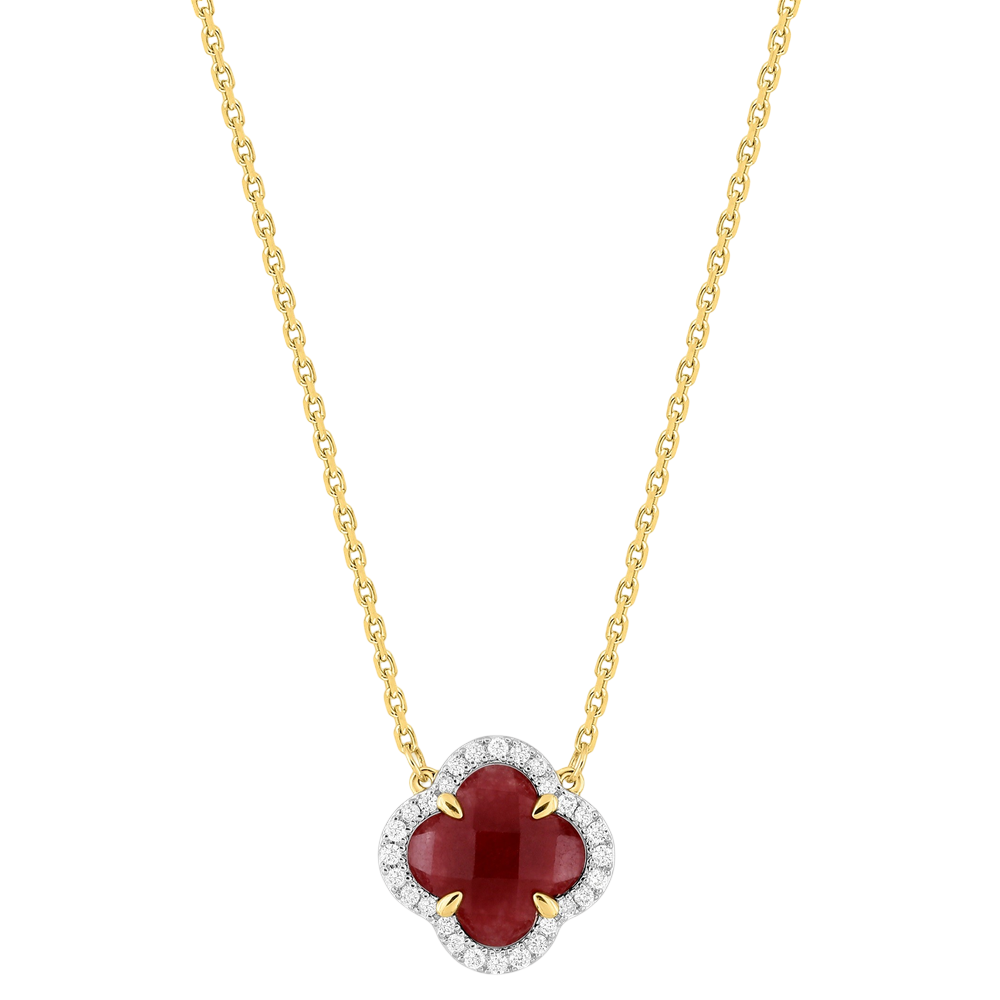 Collier, Mini Quartz Rouge, Diamants, Or Jaune