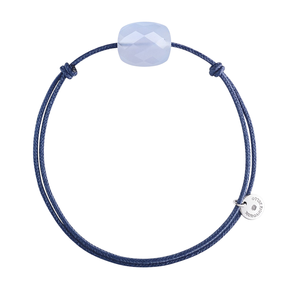 Bracelet, Agate Bleue Dentelle, Cordon Bleu Jean