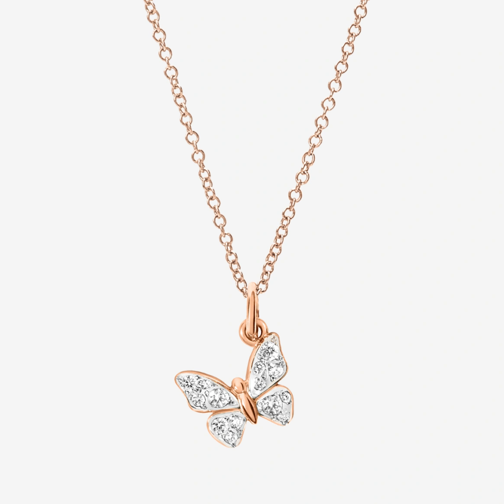 Pendentif Papillon Or Rose & Diamants Blancs - Bijouterie Aurea｜Morges