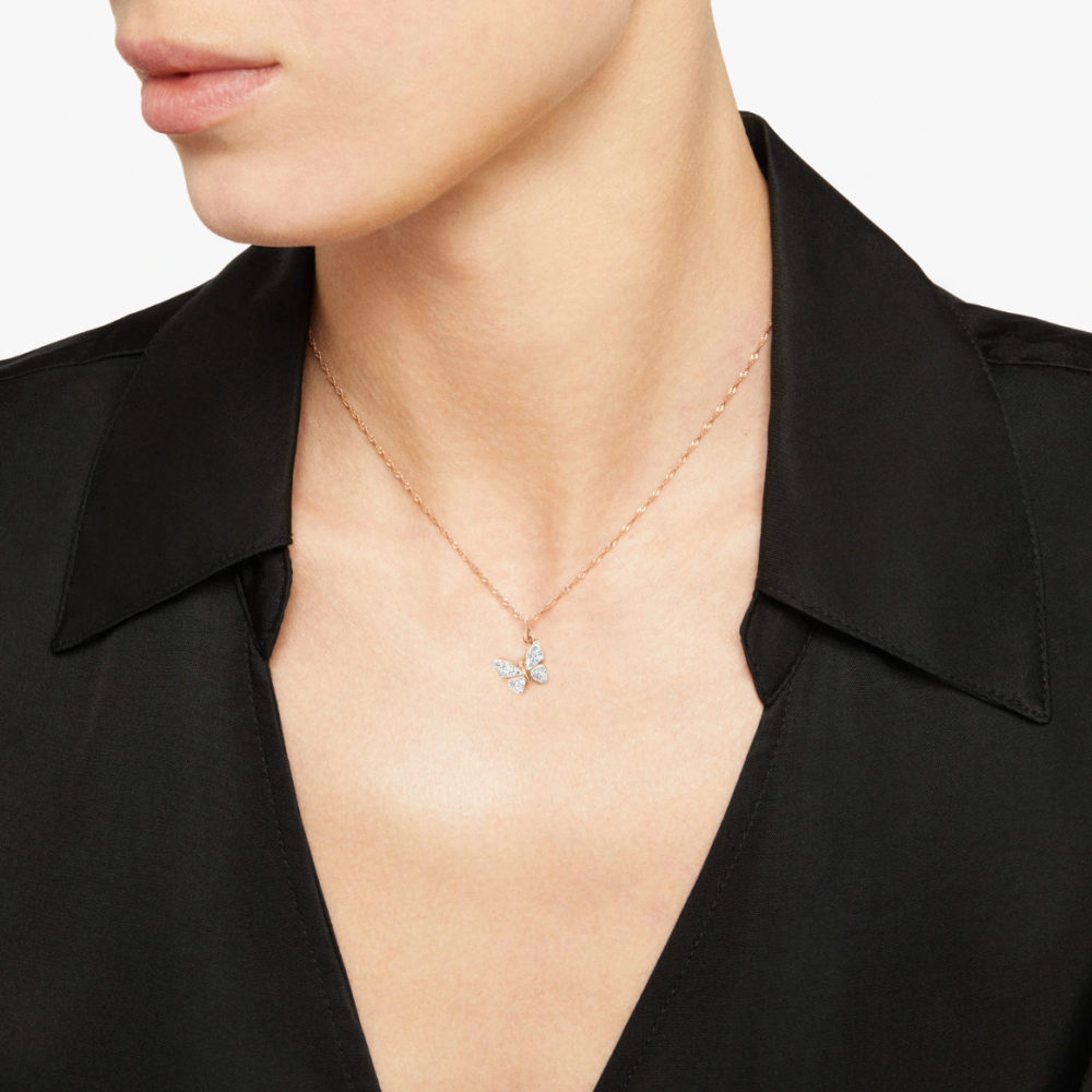 Pendentif Papillon Or Rose & Diamants Blancs - Bijouterie Aurea｜Morges