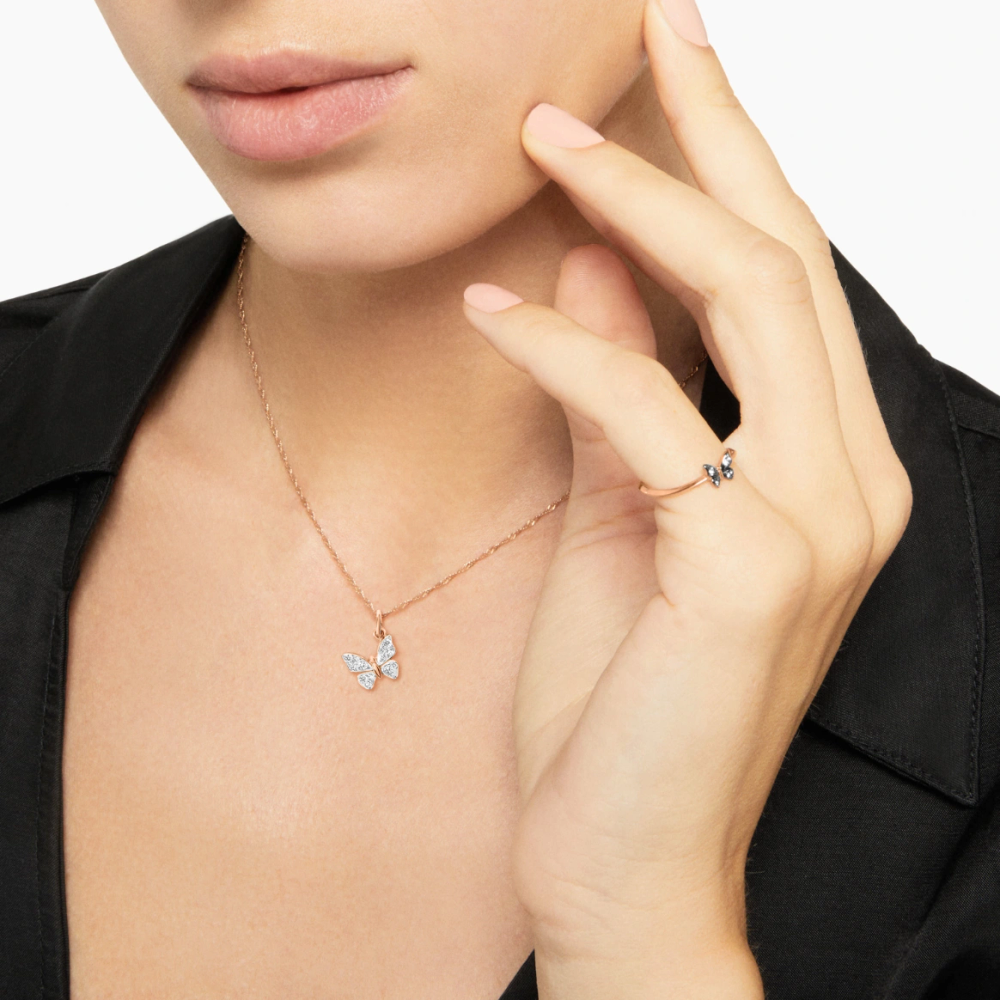 Pendentif Papillon Or Rose & Diamants Blancs - Bijouterie Aurea｜Morges