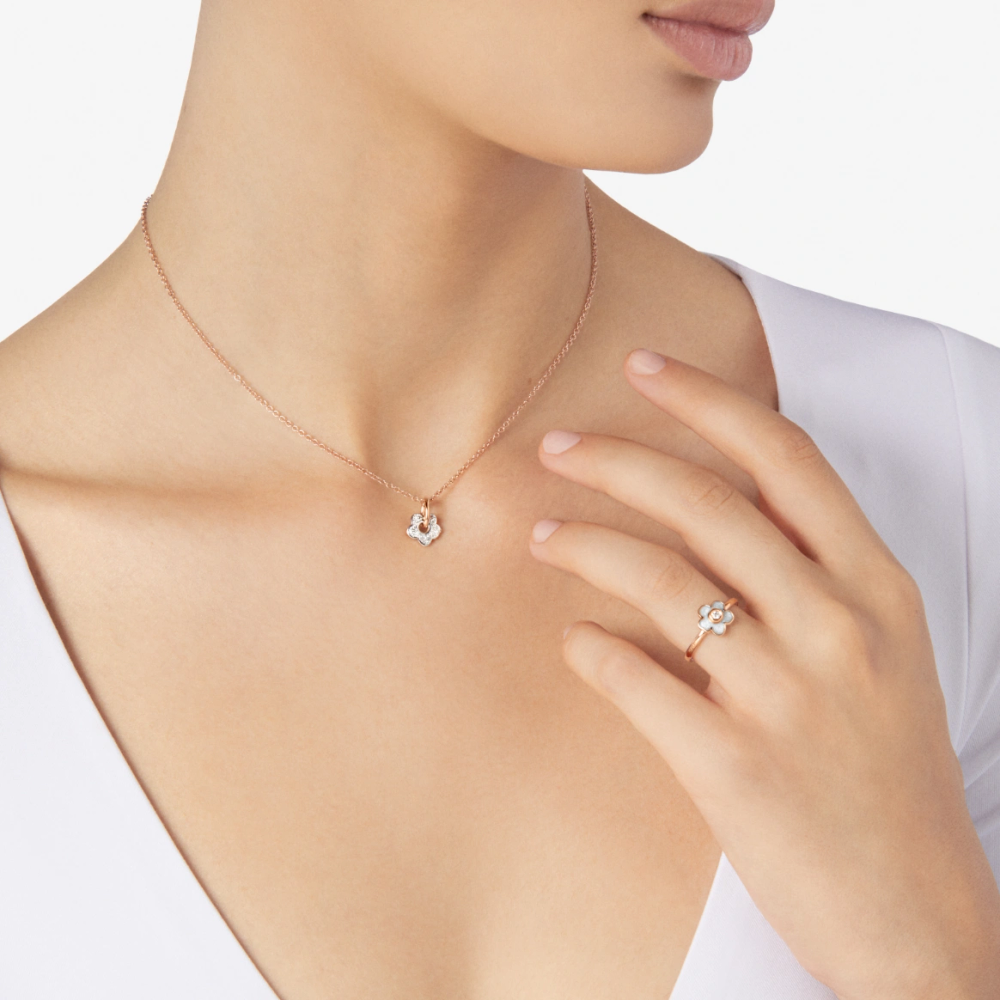 Pendentif Fleur Or Rose & Diamants Blancs
