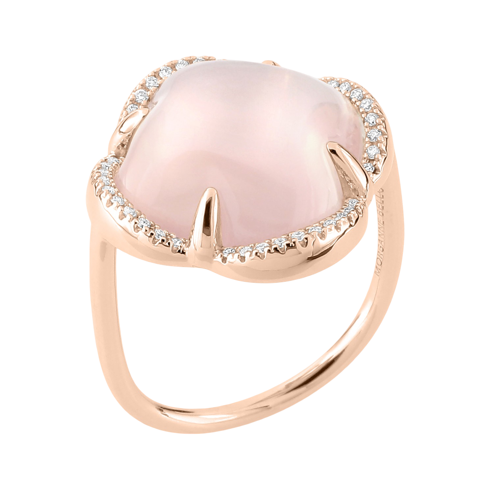 Bague, Quartz Rose, Entourage Diamants, Or Rose