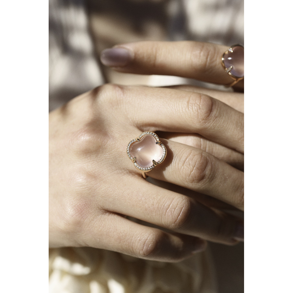 Bague, Quartz Rose, Entourage Diamants, Or Rose
