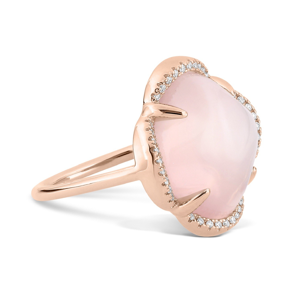Bague, Quartz Rose, Entourage Diamants, Or Rose - Bijouterie Aurea｜Morges