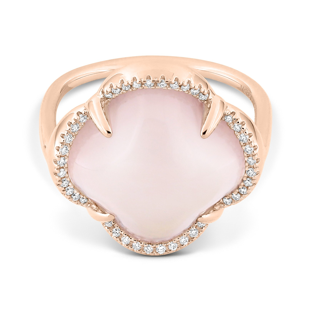 Bague, Quartz Rose, Entourage Diamants, Or Rose