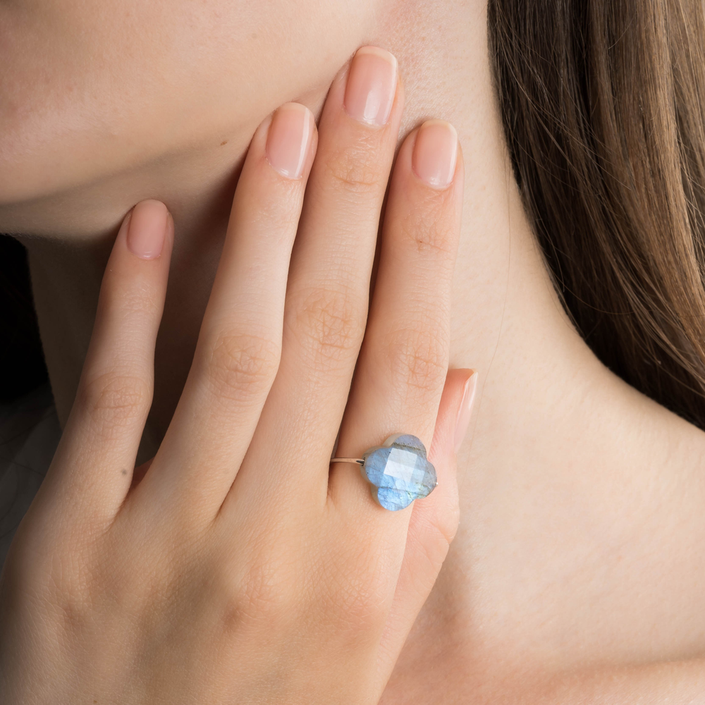 Bague, Labradorite, Or Blanc