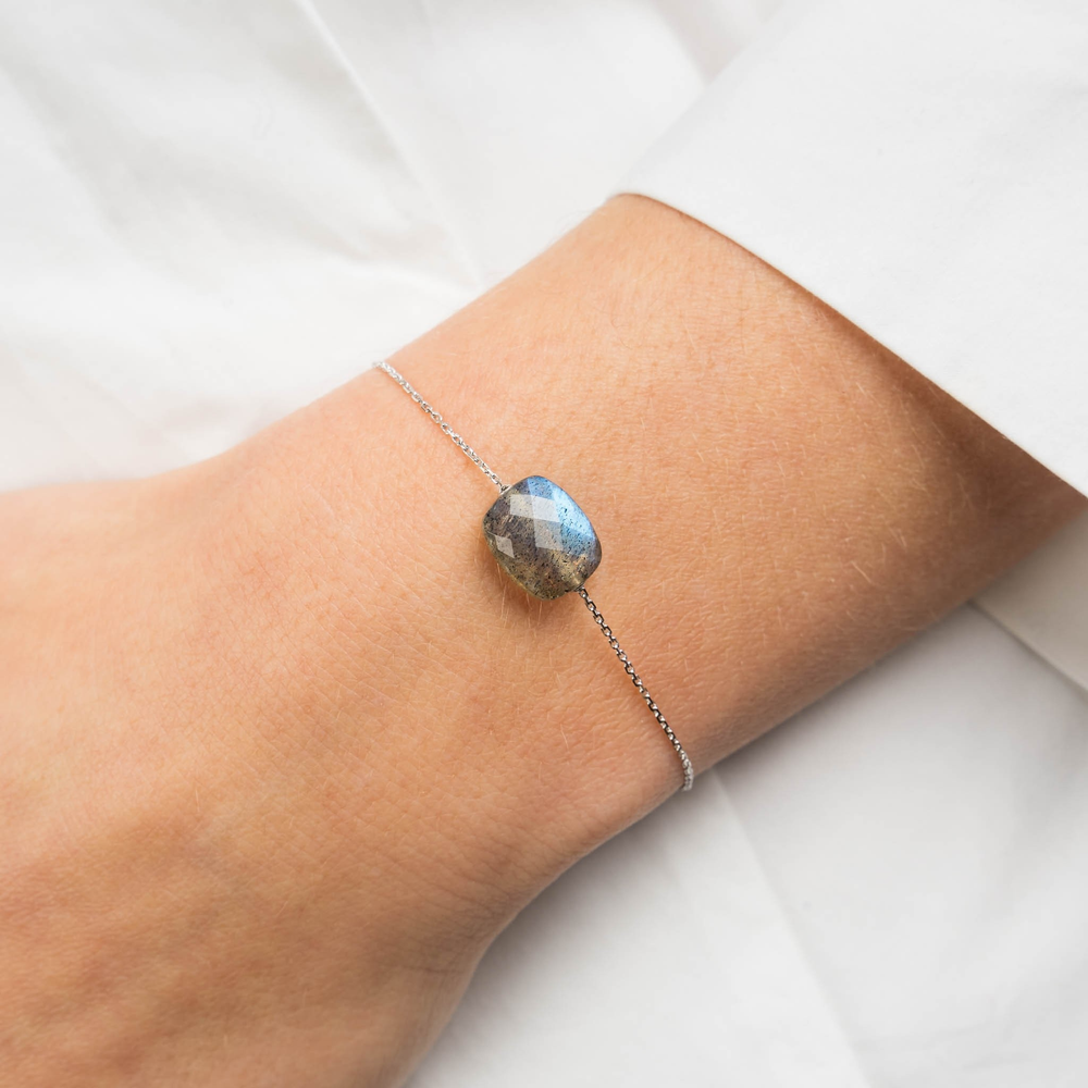 Bracelet, Labradorite, Or Blanc
