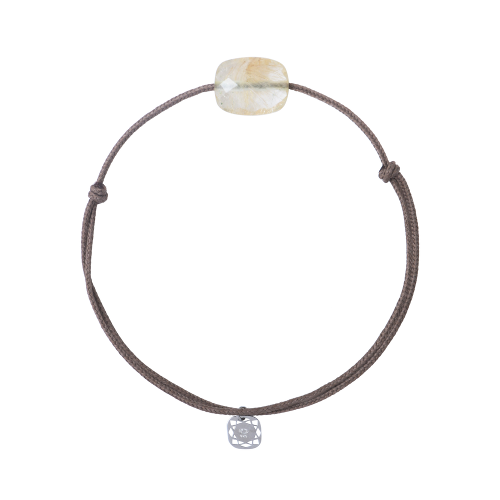Bracelet, Quartz Rutile Doré, Cordon Taupe