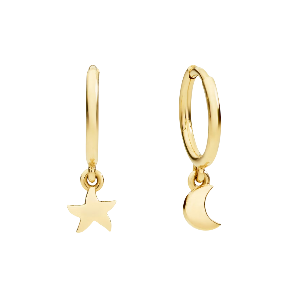 Yellow Gold Star & Moon Hoop Earrings