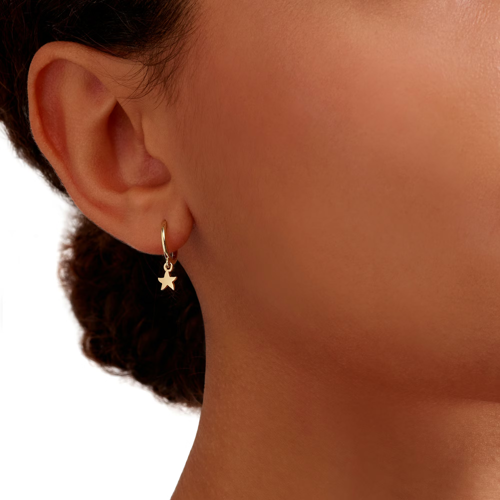 Yellow Gold Star & Moon Hoop Earrings
