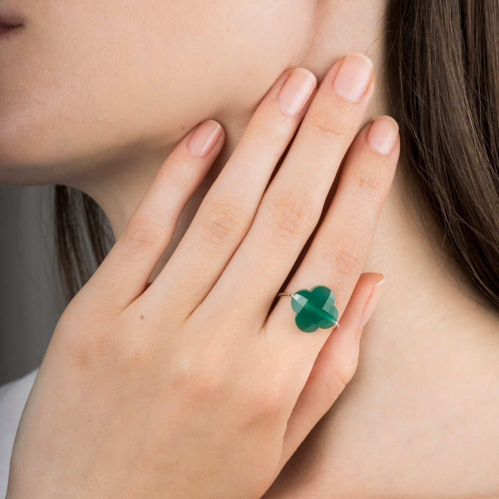 Bague, Agate Verte, Or Blanc - Bijouterie Aurea｜Morges