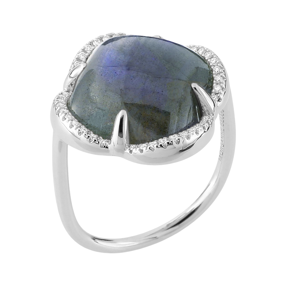 Bague, Labradorite, Entourage Diamants, Or Blanc