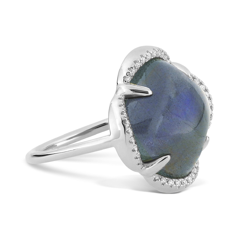 Bague, Labradorite, Entourage Diamants, Or Blanc